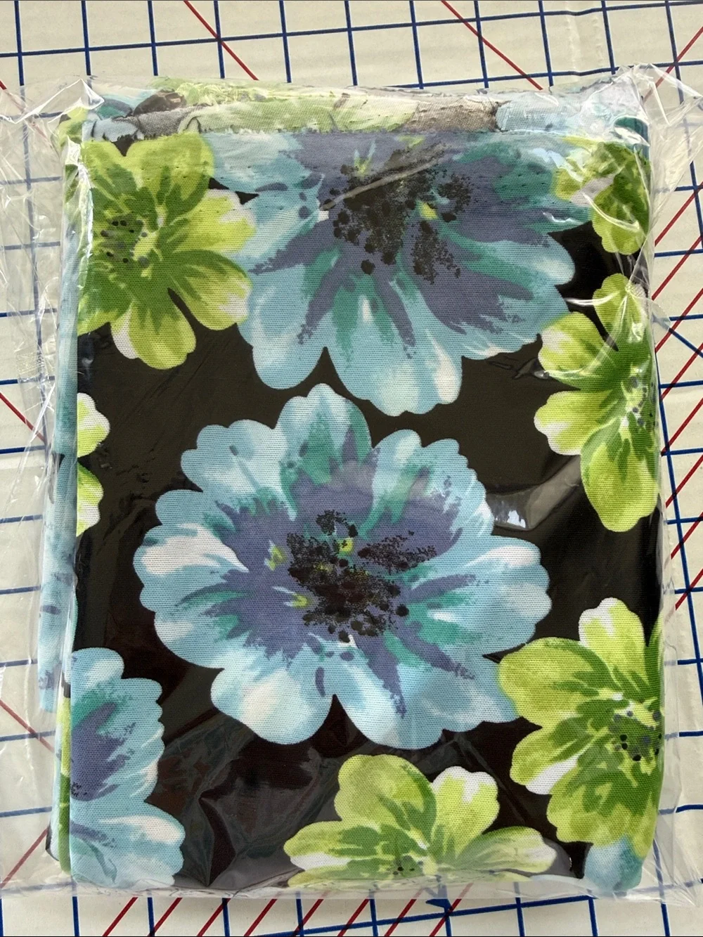 Vintage 1990s Floral Fabric 3 Yards 54” Drapey Blue Green Black Dress Fabric